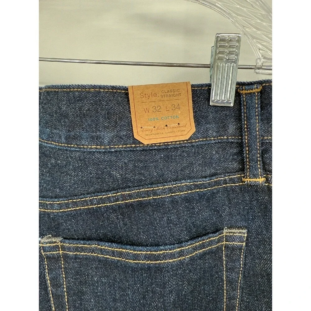 J.Crew Classic Relaxed Jeans Men's 32 X 34 Blue Denim Straight Leg Dark Wash NWT